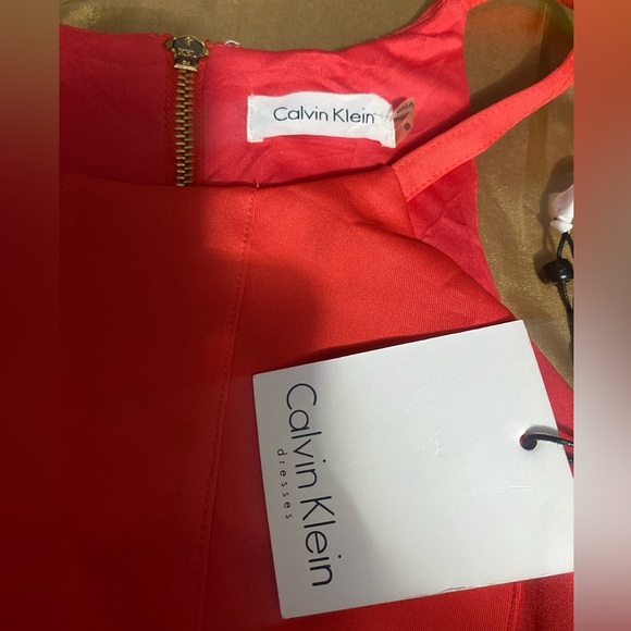Calvin Klein Orange Pink Pleated Halter Mini Dress - Picture 12 of 13